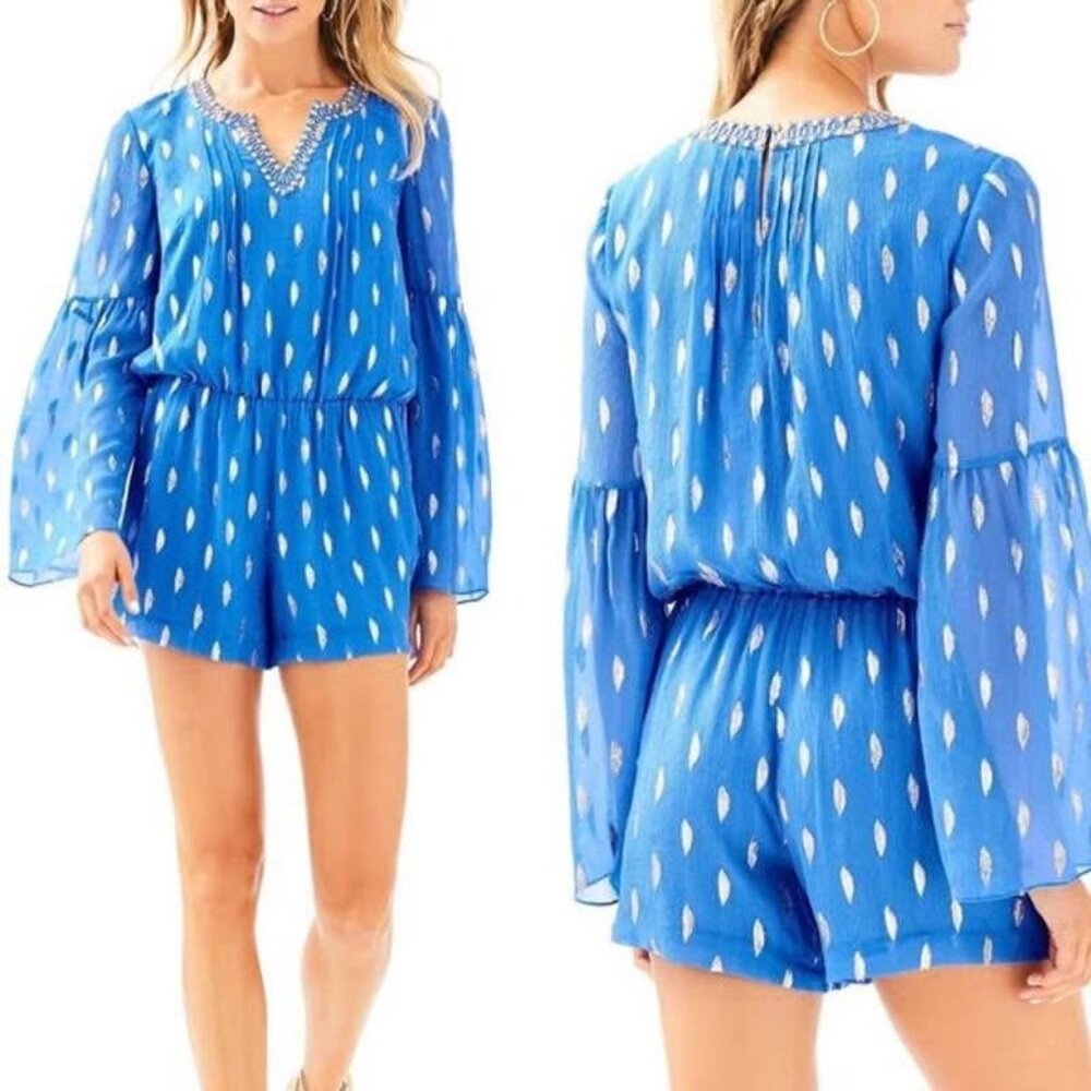 Lilly Pulitzer Silk Ariele Romper In Bennet Blue … - image 7
